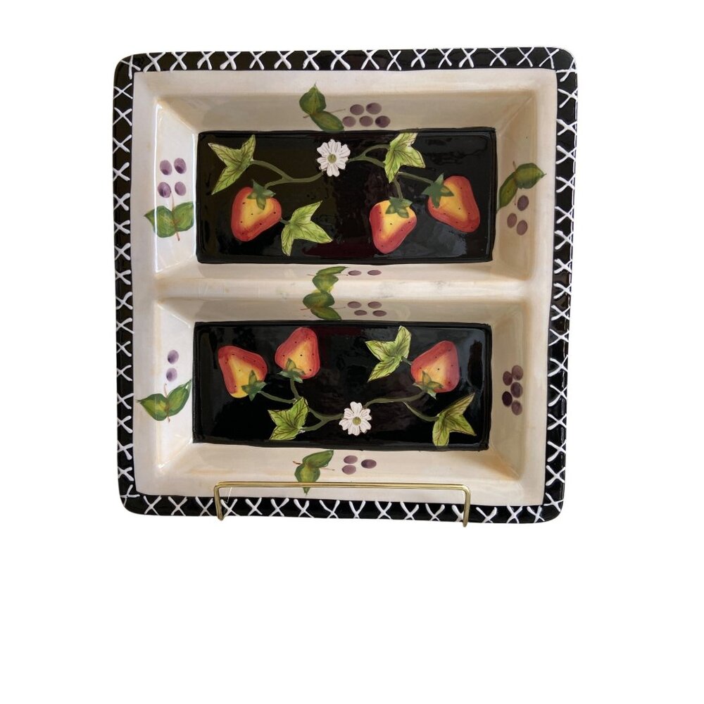 Jay Import Company Ceramic Divided Serving Tray Hand Painted Strawberry Spring